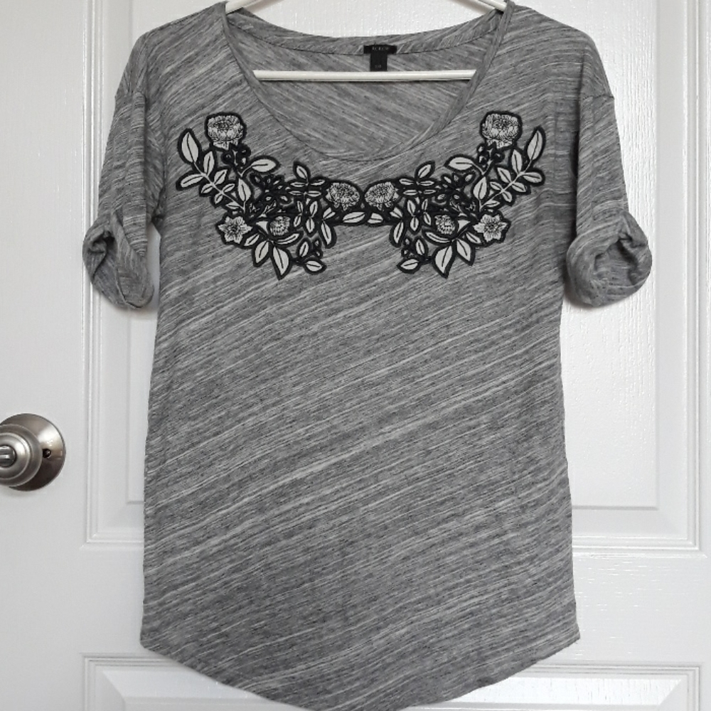 J.Crew Gray Flowers Applique Top